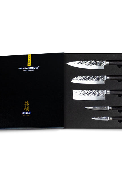 Coltelli Shinrai - Set di coltelli damasco martellato BR da 5 pezzi