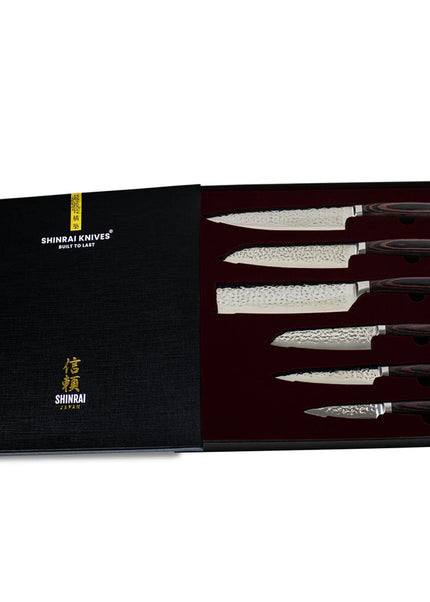 Shinrai Knives - Hammered RVS 6-delige Messenset